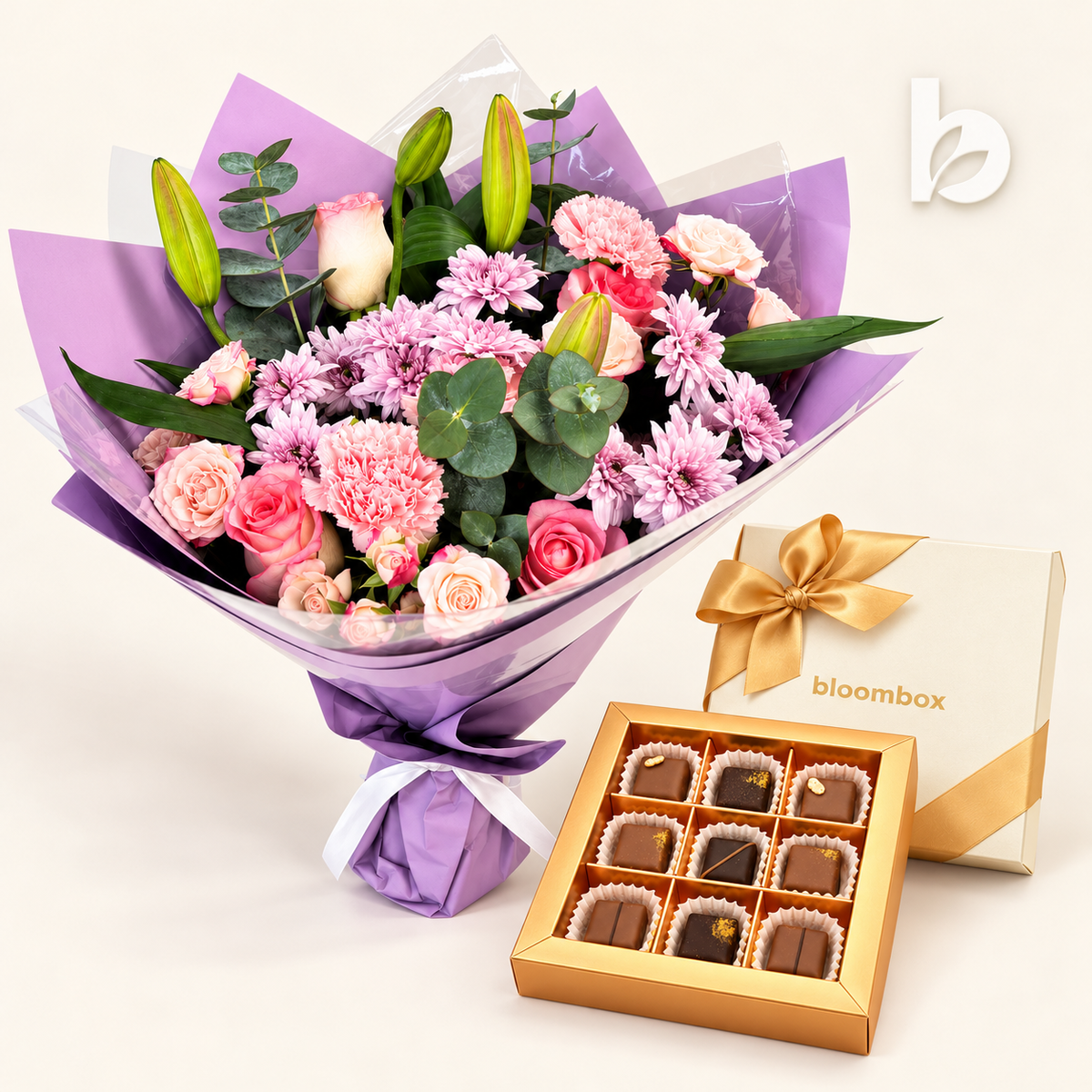 Fresh Bouquet Elegant Bloom & Chocolate Box