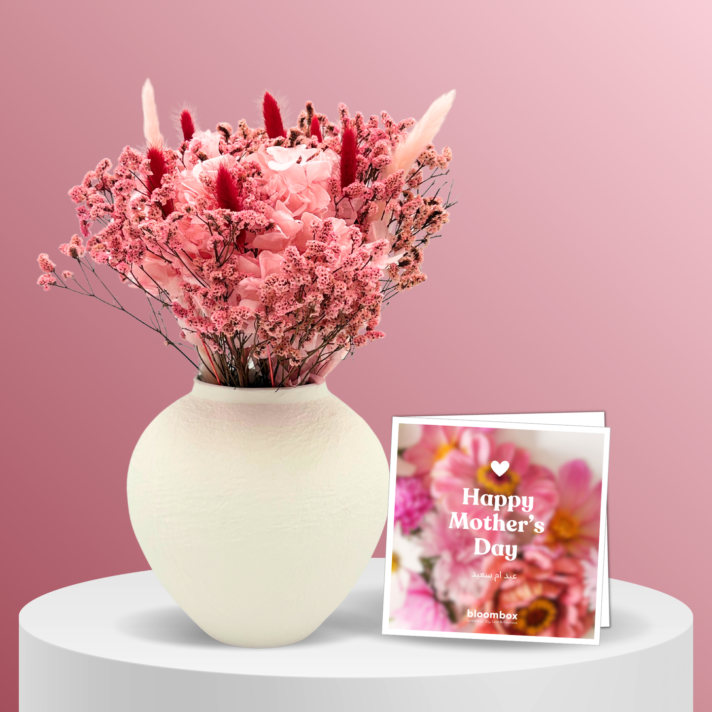 Mother's Day Gift Set – Medium Pink Preserved Bouquet with Vase & Card
