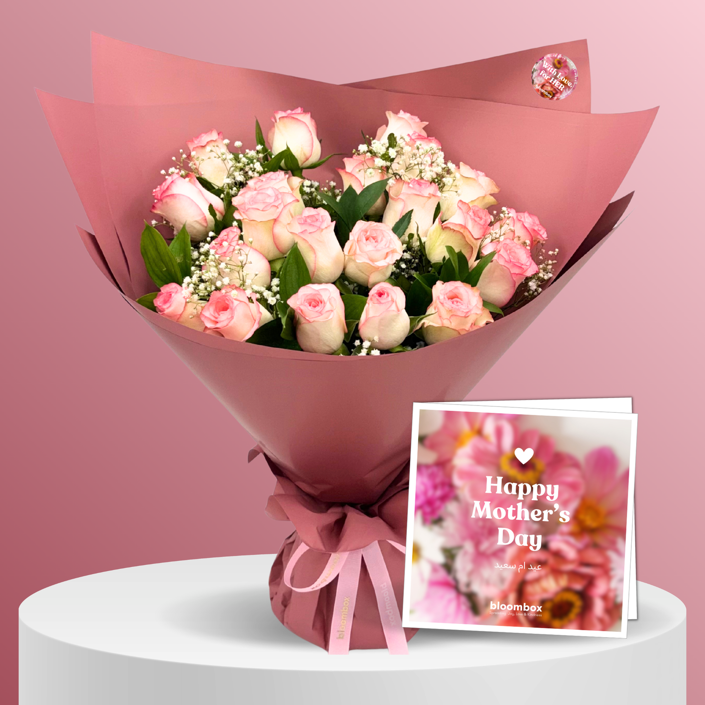 Bouquet Timeless Premium Pink Rose with Card - Mother's Day Gift Set