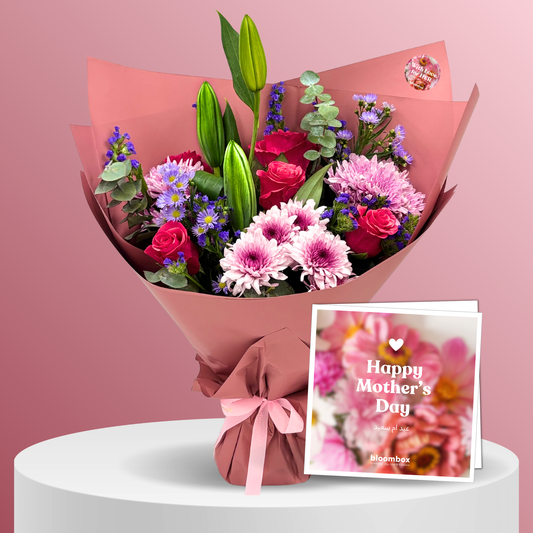 Bouquet Amethyst Signature Pink with Card - Mother's Day Gift Set