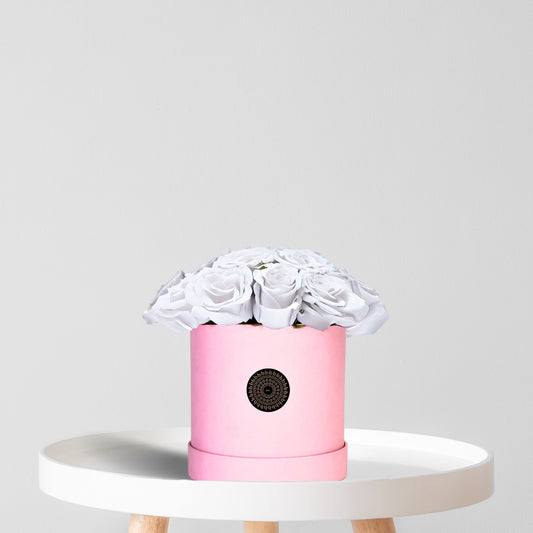 Iconic Pink Box Signature White Roses