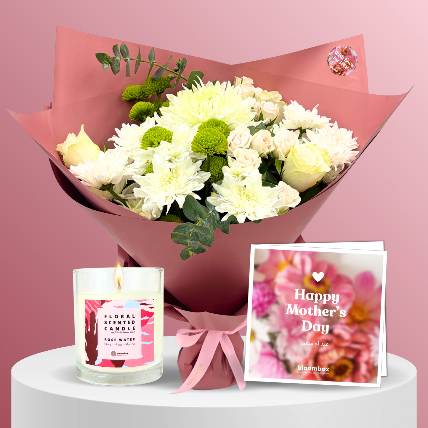 Bouquet Marhaba Cutie Pink with Card & Candle - Mother's Day Gift Set