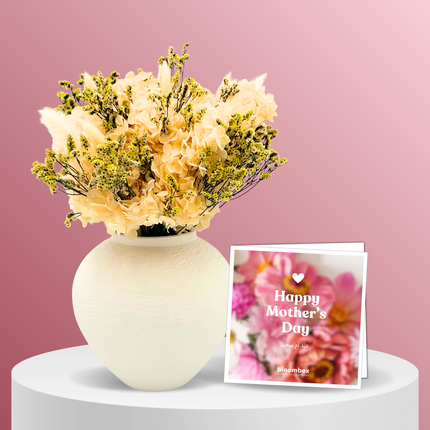 Mother's Day Gift Set – Medium Nude Preserved Bouquet with Vase & Card