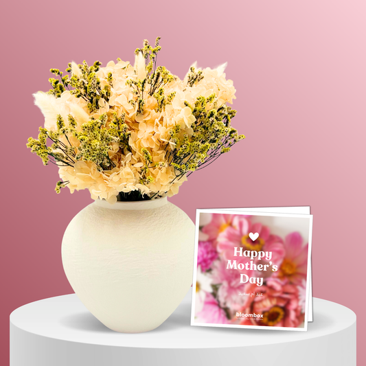 Mother's Day Gift Set – Medium Nude Preserved Bouquet with Vase & Card
