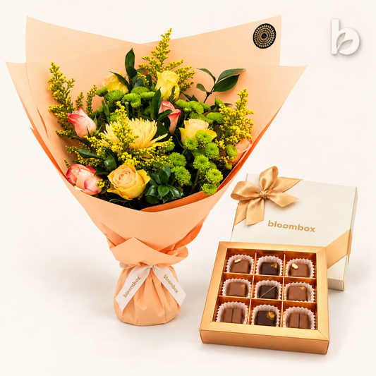 Amber Signature Fresh Bouquet & Chocolate Box 9 Pcs